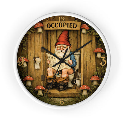 Funny Gnome Toilet Wall Clock – “Occupied” Bathroom Decor 10"