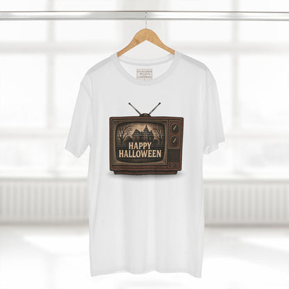 Retro TV Happy Halloween – Vintage Halloween T-Shirt | Illustrated Gothic Horror Tee | Premium AS Colour Unisex