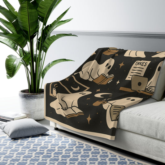 Ghost Routine Sherpa Fleece Blanket – Cozy Spooky Season Throw, Trans-Seasonal Comfort, 50"x60" or 60"x80"
