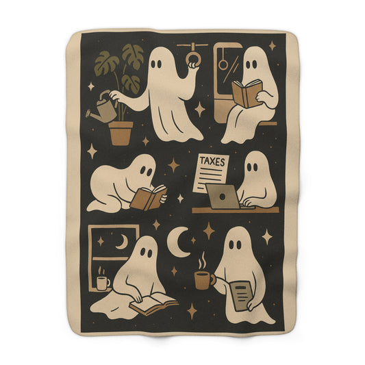 Ghost Routine Sherpa Fleece Blanket – Cozy Spooky Season Throw, Trans-Seasonal Comfort, 50"x60" or 60"x80"