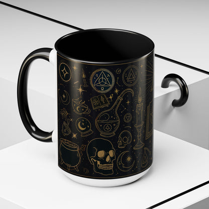Witchy Aesthetic Coffee Mug – 15oz Black & Purple Ceramic with Occult Symbols – Goth Kitchen Decor, Halloween Gift Idea - 11oz/15oz