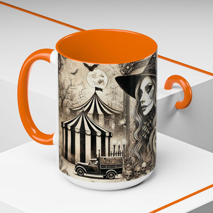 Creepy Circus Witch Mug | Vintage Halloween Accent Coffee Mug (11oz/15oz)