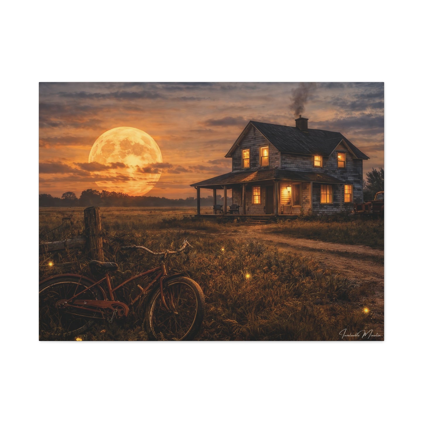 Moonlit Country House Landscape Matte Canvas Print 1.25"