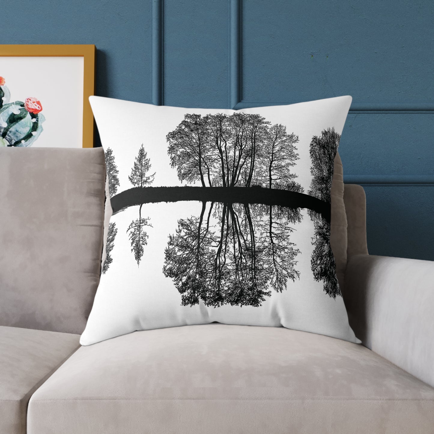 Reflection Forest Silhouette Tree Throw Pillow – Photo Silhouette Landscape Accent for Liminal Souls - Canvas Throw Pillow