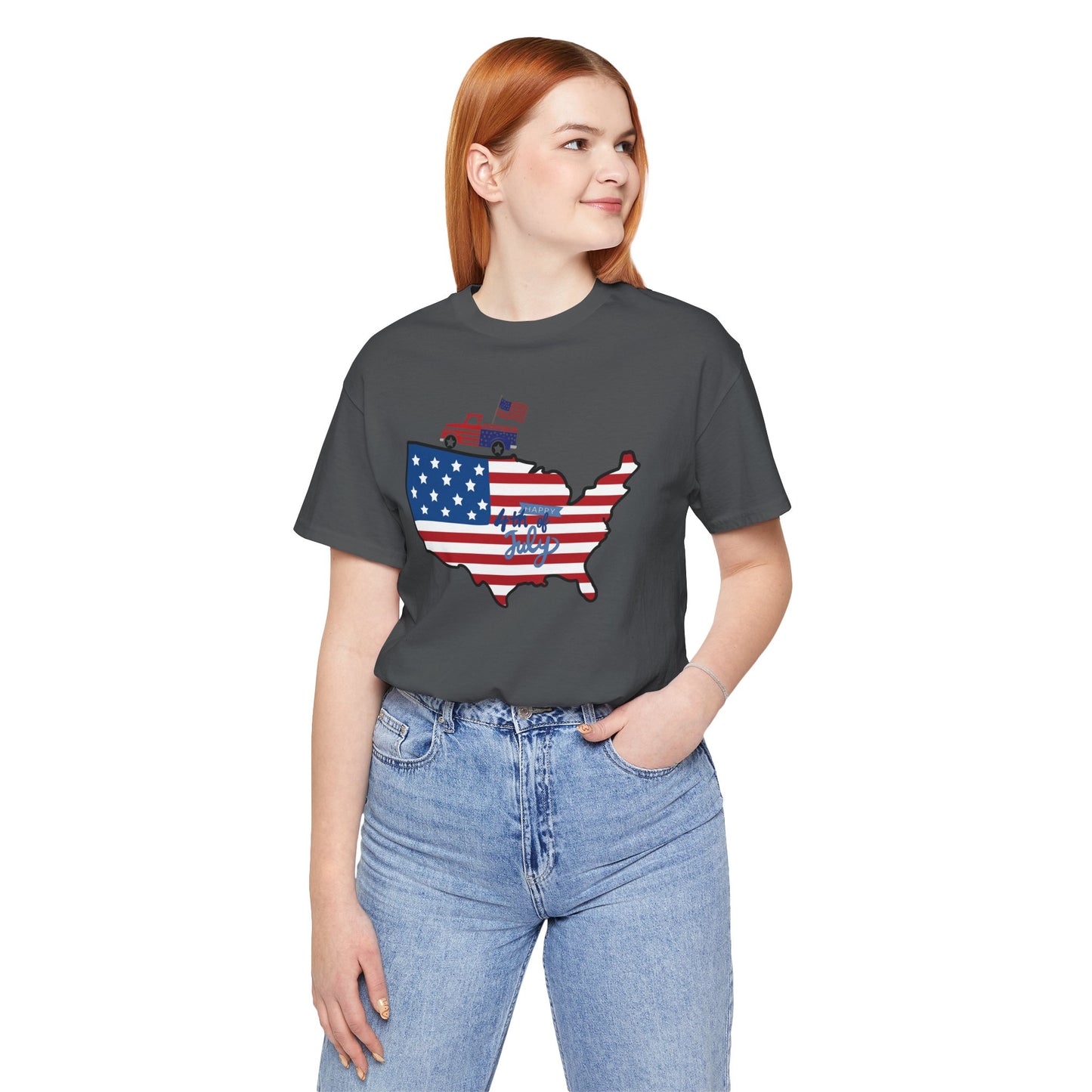 All-American USA Map & Truck Tee – Unisex Bella+Canvas Jersey Tee - 4th of July T-Shirt