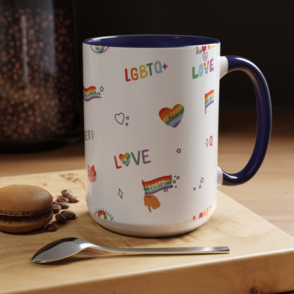 Minimalist Pride Accent Mug | LGBTQ+ Love Ceramic Cup | 11oz & 15oz
