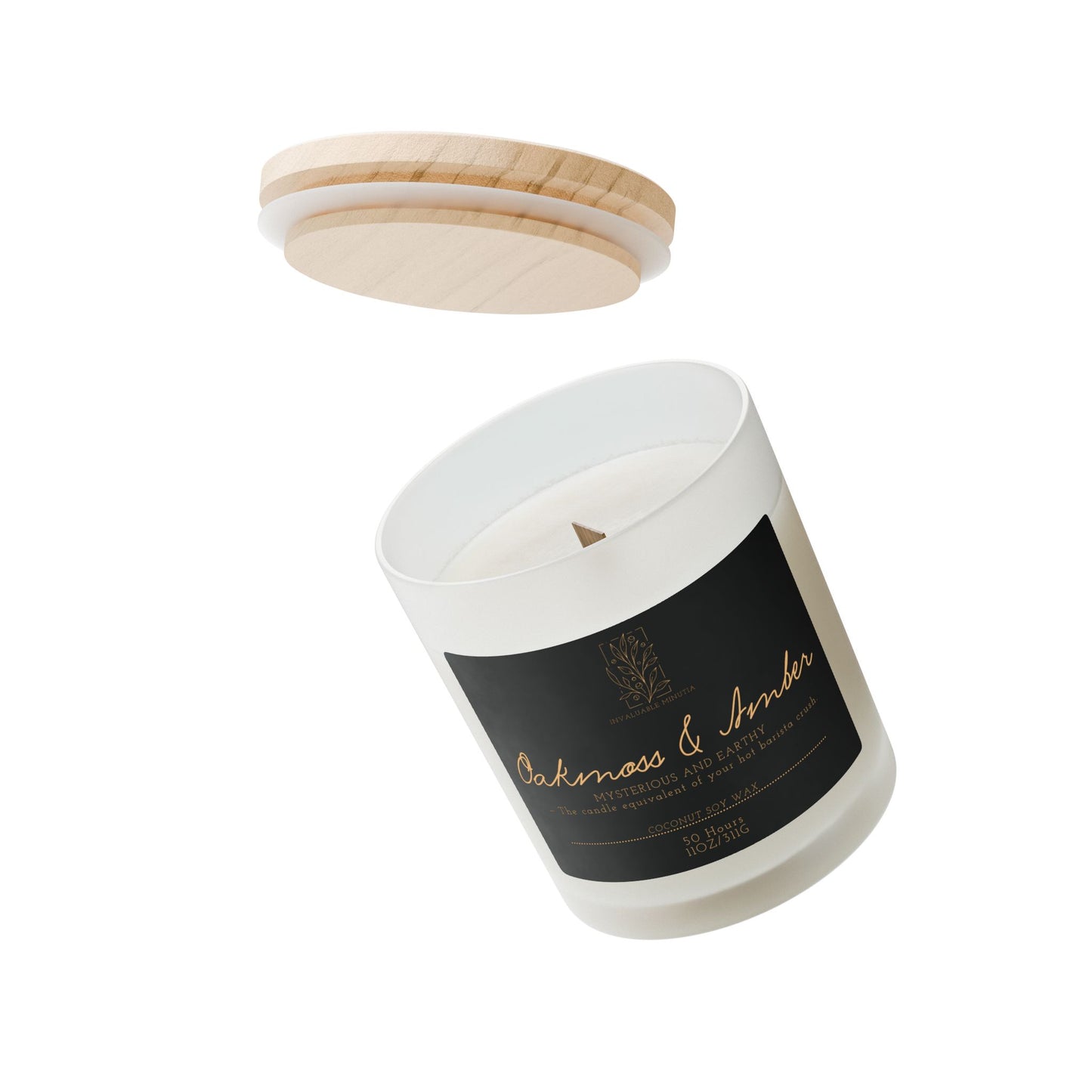 11oz Frosted Glass Natural Soy Wax Candle with Wooden Wick – Available in 9 Scents