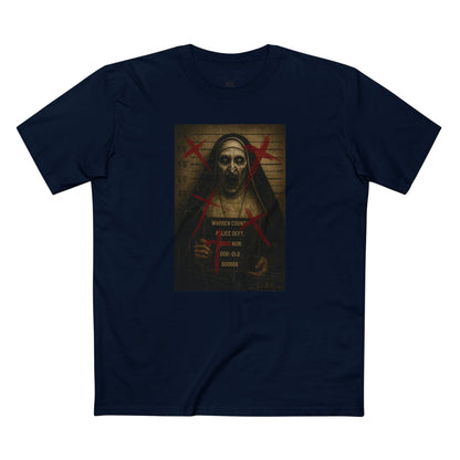 Possessed Nun Mugshot T-Shirt – Premium AS Colour 5001 Horrorcore Tee