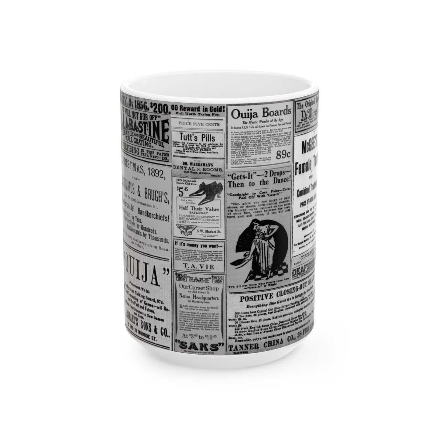 Occult Americana Coffee Tea Mug | 1800s Vintage Newspaper Ad Collage Ceramic Mug - 11oz and 15oz