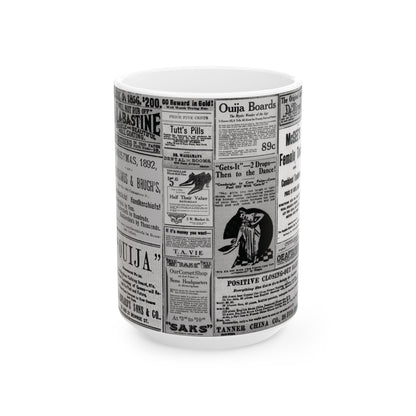 Occult Americana Coffee Tea Mug | 1800s Vintage Newspaper Ad Collage Ceramic Mug - 11oz and 15oz