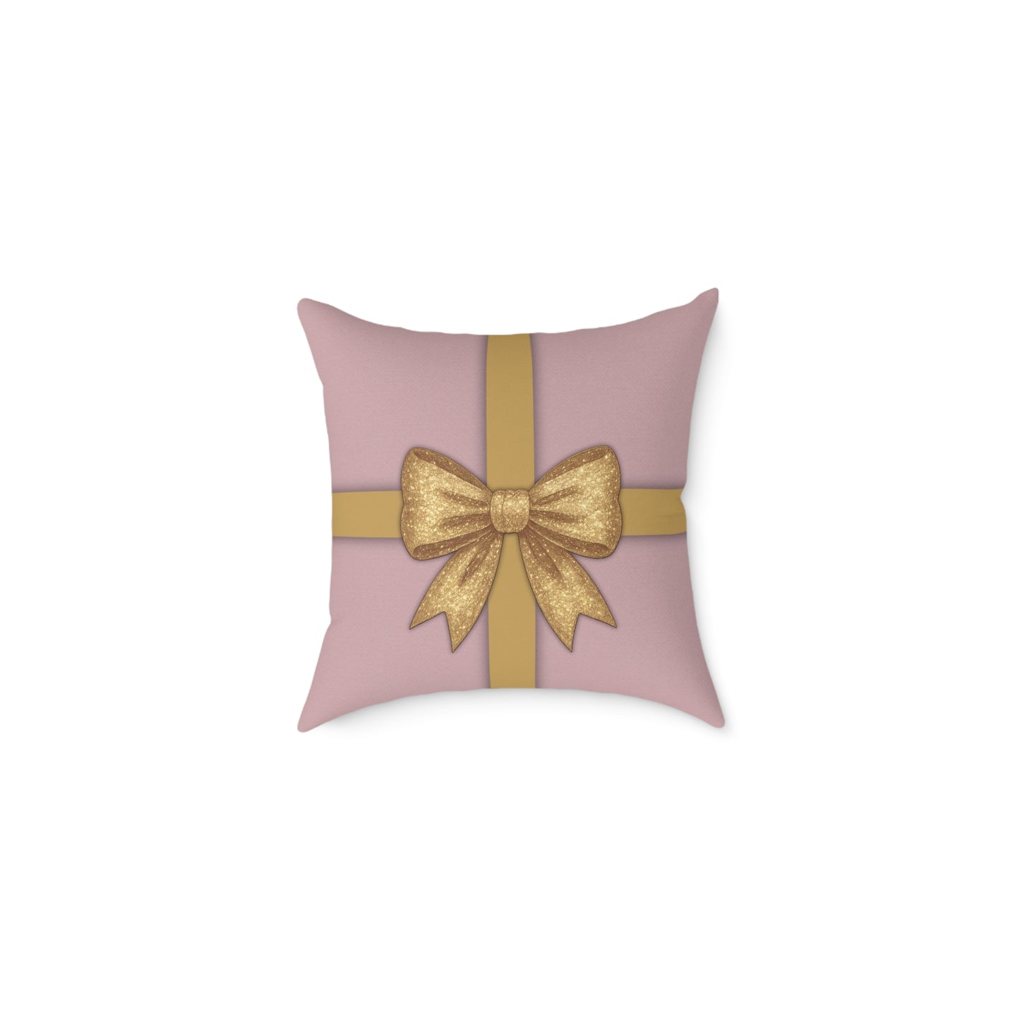 Blush Pink & Gold Gift Box Throw Pillow – Holiday Icon Pattern Canvas Cushion