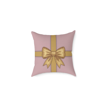 Blush Pink & Gold Gift Box Throw Pillow – Holiday Icon Pattern Canvas Cushion