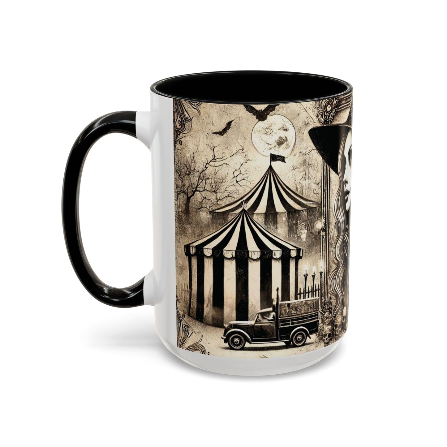 Creepy Circus Witch Mug | Vintage Halloween Accent Coffee Mug (11oz/15oz)