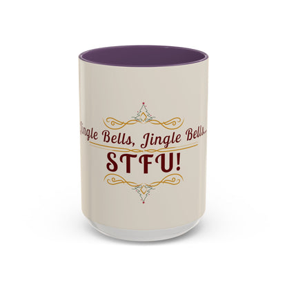 "Jingle Bells... STFU" Holiday Coffee Mug – Funny Christmas Ceramic Cup, Color Accent, Glossy & Durable