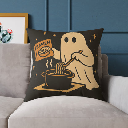 Ghost Making Ramen Canvas Throw Pillow – Spooky Chores Collection