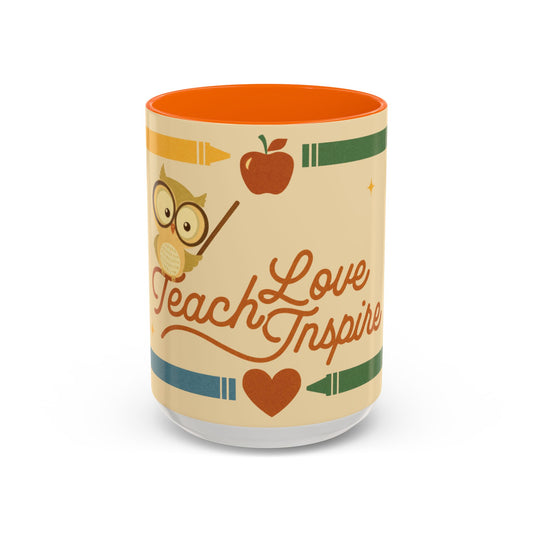 Teach Love Inspire Color Accent Mug (11oz/15oz) – Teacher Gift • Back to School • Durable Ceramic, Dishwasher & Microwave Safe