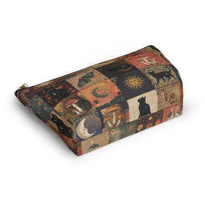 Witchy Patchwork Accessory Pouch – Black Cat Moon Mushroom Cosmetic Bag