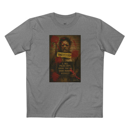Leatherface Mugshot T-Shirt – Premium AS Colour 5001 Horror Tee