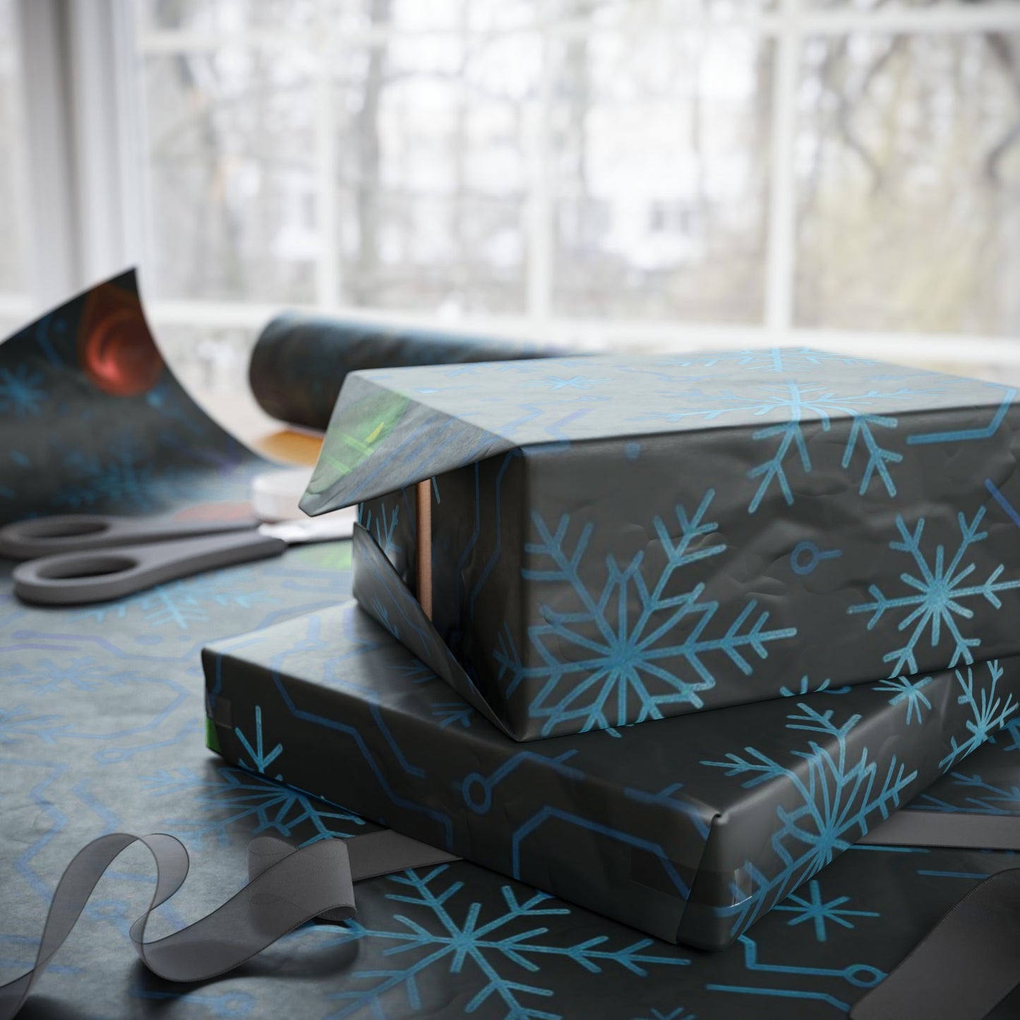 Cyber Yule Circuit – Luxury Christmas Wrapping Paper, Seamless Designer Gift Wrap, 30" Roll (Matte/Gloss)