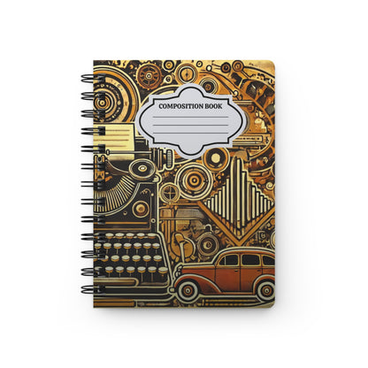 Spiral-Bound Journal – “Vintage Machinery” Steampunk Notebook Hardcover Journal