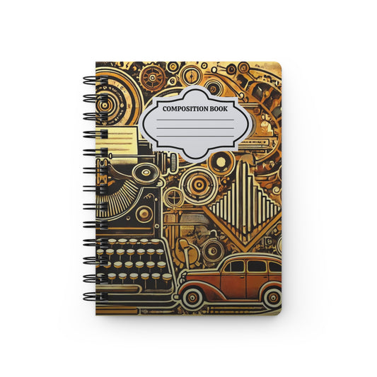Spiral-Bound Journal – “Vintage Machinery” Steampunk Notebook Hardcover Journal