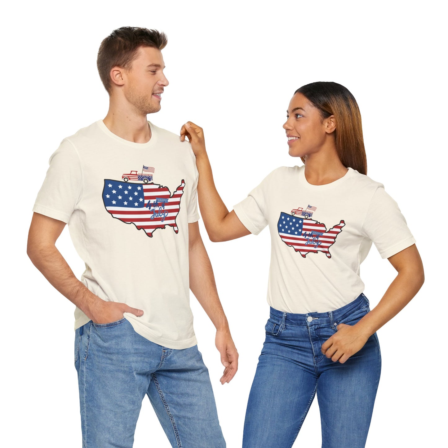 All-American USA Map & Truck Tee – Unisex Bella+Canvas Jersey Tee - 4th of July T-Shirt
