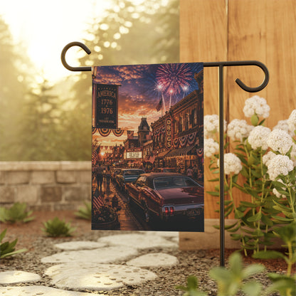 Vintage Retro Main Street Fourth of July Garden Banner or House Flag Patriotic 1776 1976