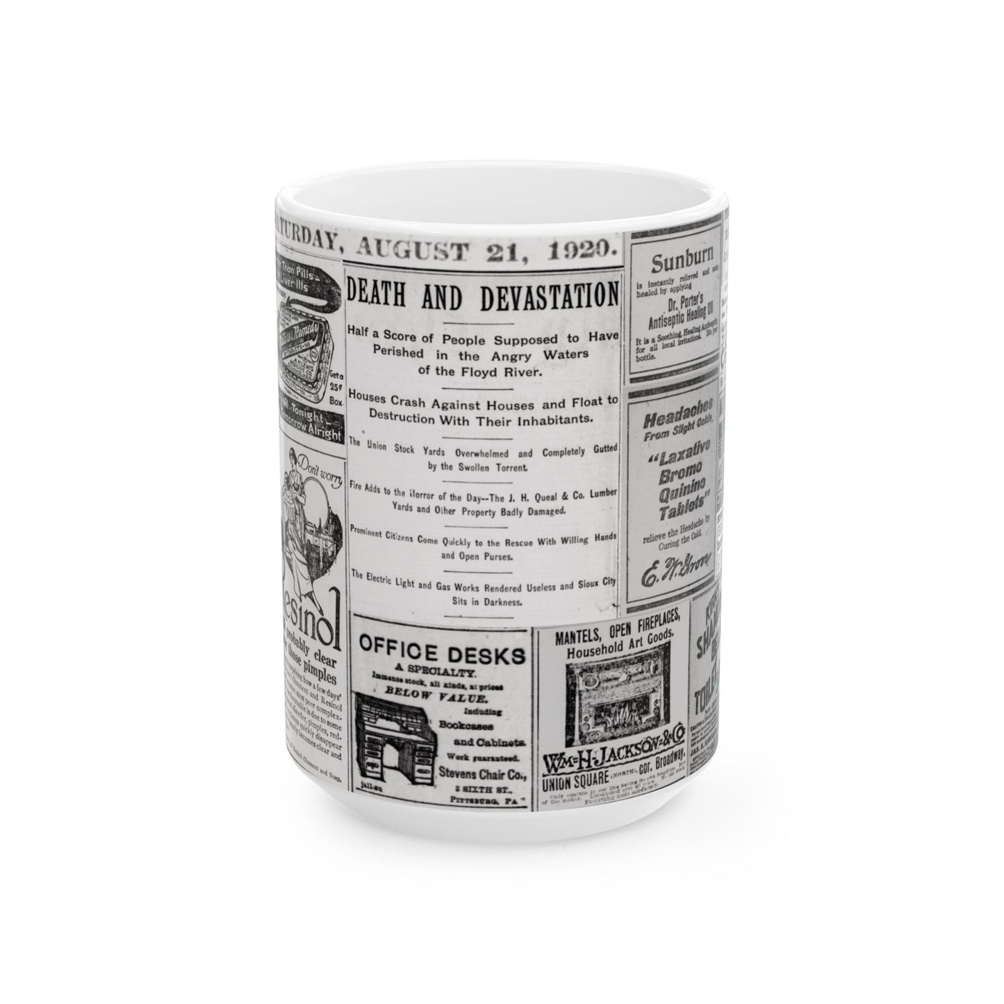 Occult Americana Coffee Tea Mug | 1800s Early 1900s Vintage Newspaper Ad Collage Ceramic Mug 2 - 11oz and 15oz