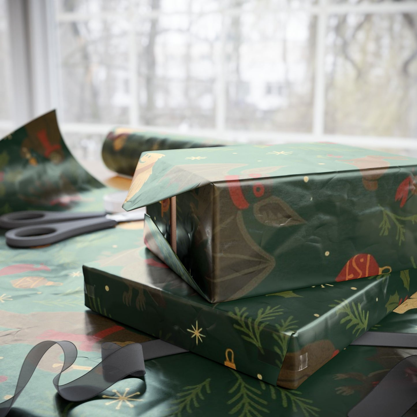 Cryptid Christmas Parade – Luxury Holiday Wrapping Paper, Folk-Art Bigfoot & Mothman Gift Wrap, 30" Roll (Matte/Gloss)