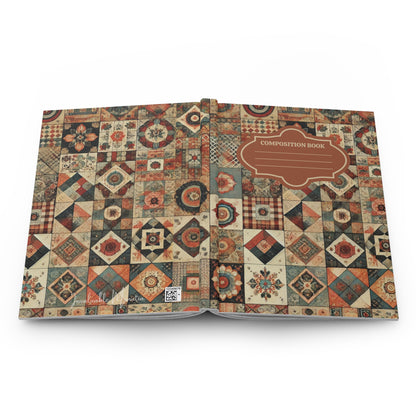 Vintage-Inspired Patterned Patchwork Quilt Composition Journal – Hardcover Journal