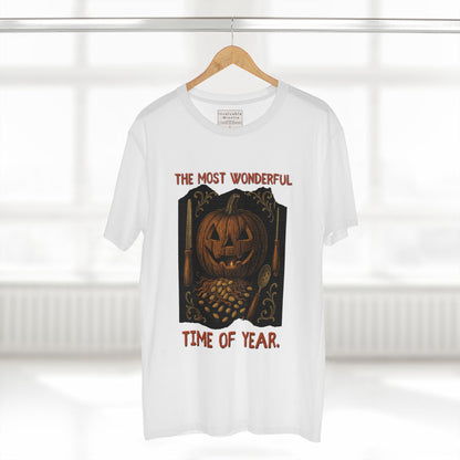 Halloween Jack-O’-Lantern Tee – “The Most Wonderful Time of Year” Vintage Pumpkin Carving Shirt | AS Colour 5001 Unisex