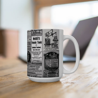 Occult Americana Coffee Tea Mug | 1800s Vintage Newspaper Ad Collage Ceramic Mug - 11oz and 15oz