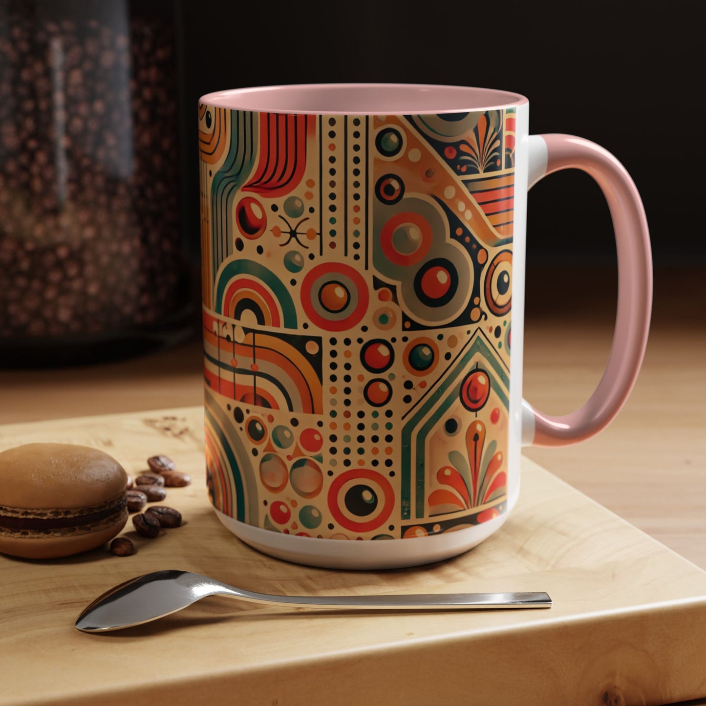 🌿 Retro Boho Accent Coffee Mug | 11oz & 15oz Ceramic Cup | Custom Colors Available