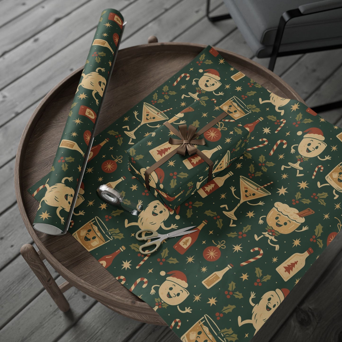 Vintage Holiday Drinks – Luxury Wrapping Paper, Retro Bar-Cart Gift Wrap, 30" Roll (Matte/Gloss)
