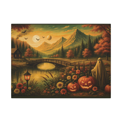 Ghost in the Garden – Autumn Halloween Landscape Canvas Print