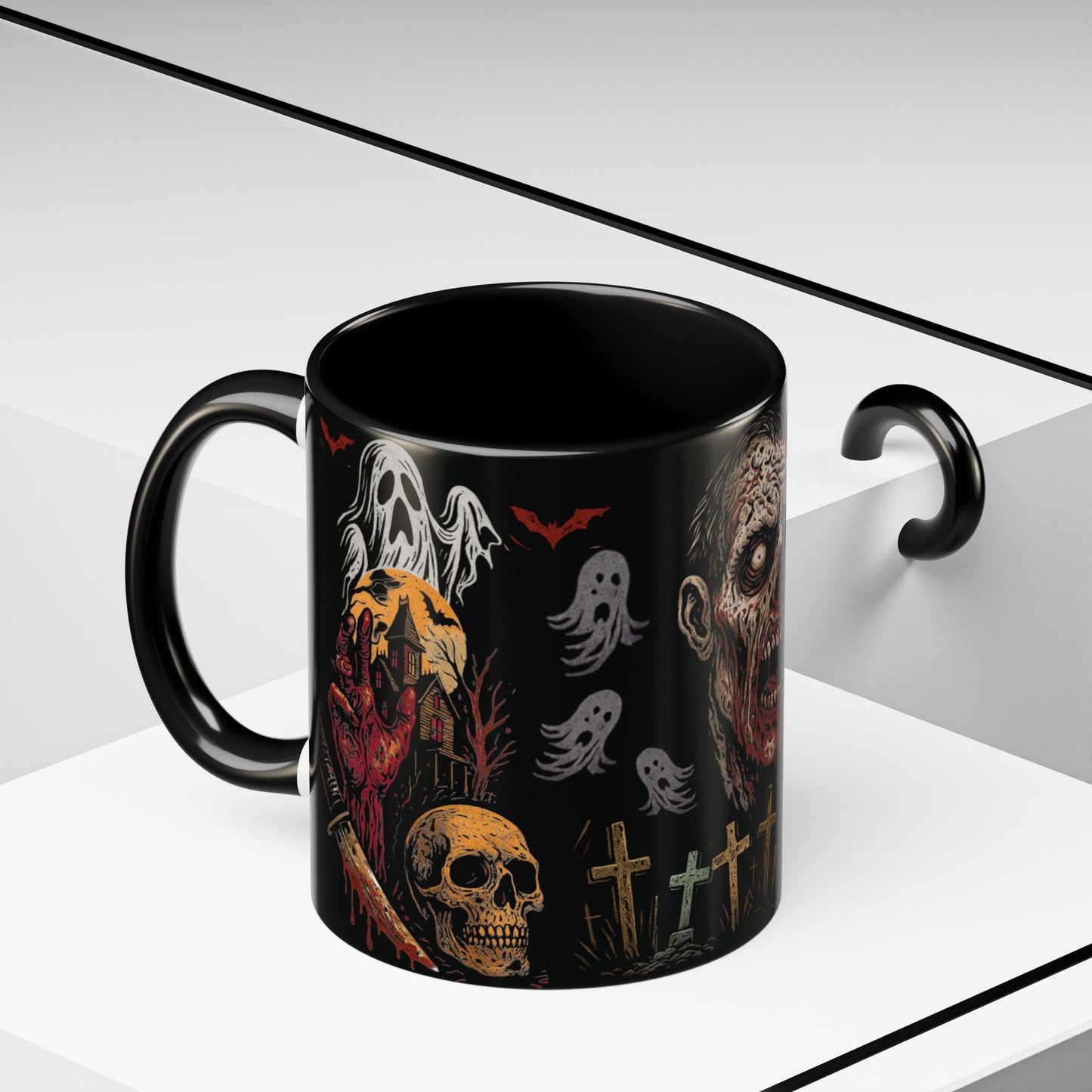 Horror Coffee Mug – Zombie Graveyard Halloween Design – 11oz & 15oz Ceramic – Creepy Goth Kitchen Decor