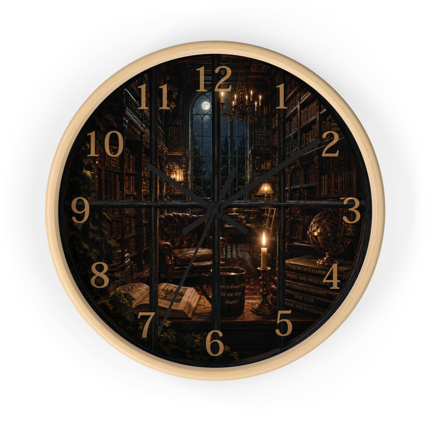 Dark Academia Library Wall Clock