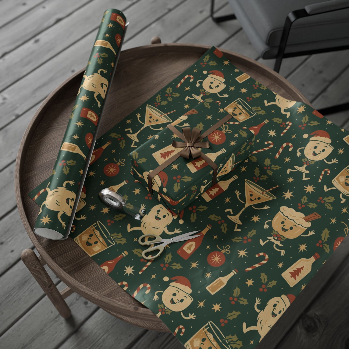 Vintage Holiday Drinks – Luxury Wrapping Paper, Retro Bar-Cart Gift Wrap, 30" Roll (Matte/Gloss)