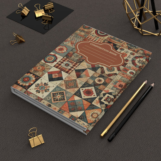 Vintage-Inspired Patterned Patchwork Quilt Composition Journal – Hardcover Journal