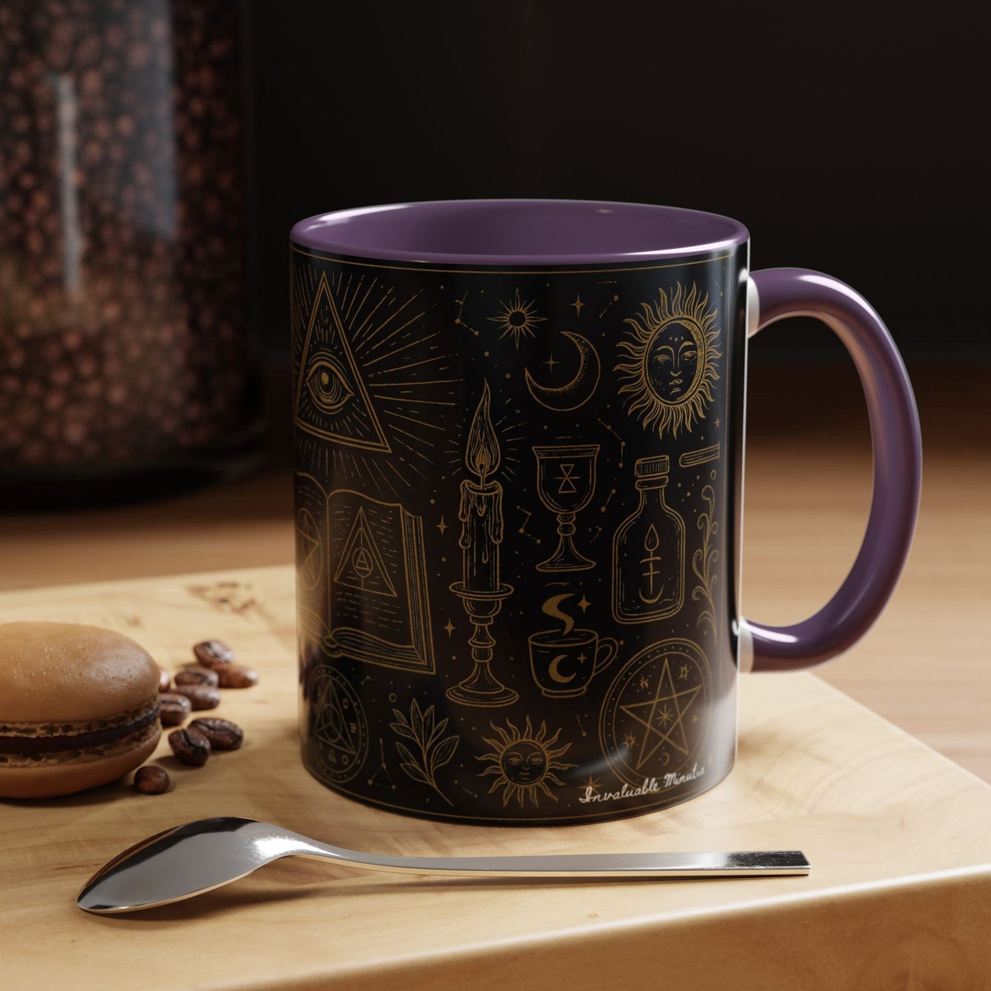 Witchy Aesthetic Coffee Mug – 15oz Black & Purple Ceramic with Occult Symbols – Goth Kitchen Decor, Halloween Gift Idea - 11oz/15oz