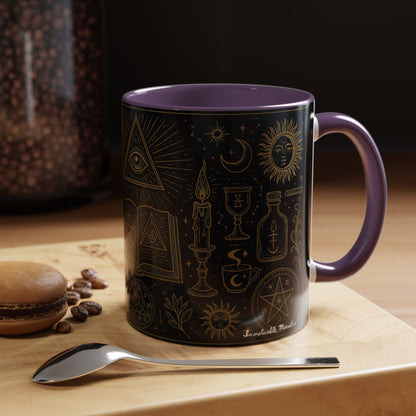 Witchy Aesthetic Coffee Mug – 15oz Black & Purple Ceramic with Occult Symbols – Goth Kitchen Decor, Halloween Gift Idea - 11oz/15oz