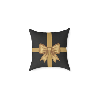 Black & Gold Gift Box Throw Pillow – Charcoal Present & Snowflake Canvas Cushion