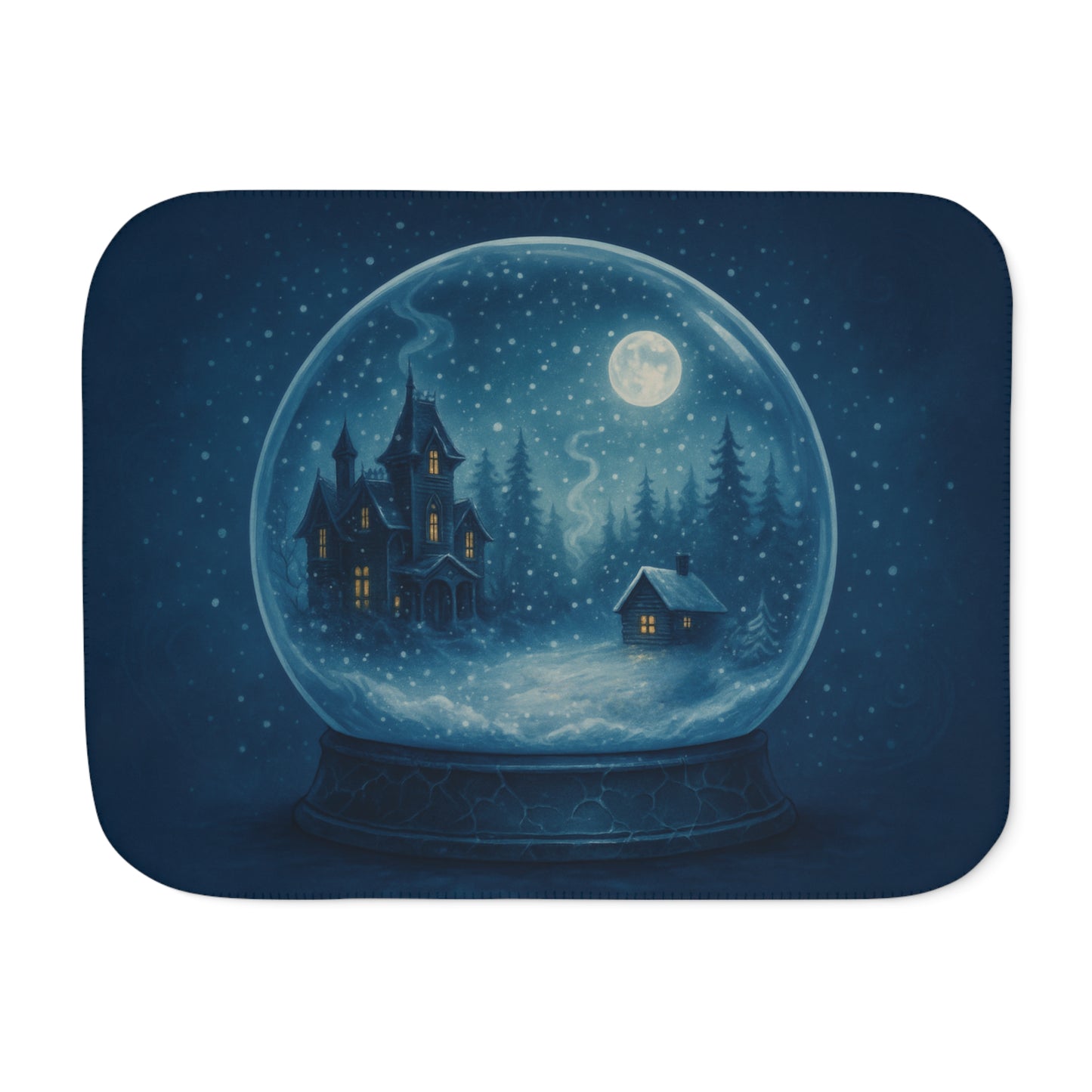 Haunted House Winter Snowglobe Sherpa Blanket – Enchanted Gothic Holiday Throw
