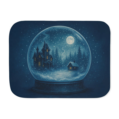Haunted House Winter Snowglobe Sherpa Blanket – Enchanted Gothic Holiday Throw