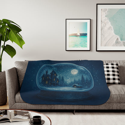 Haunted House Winter Snowglobe Sherpa Blanket – Enchanted Gothic Holiday Throw