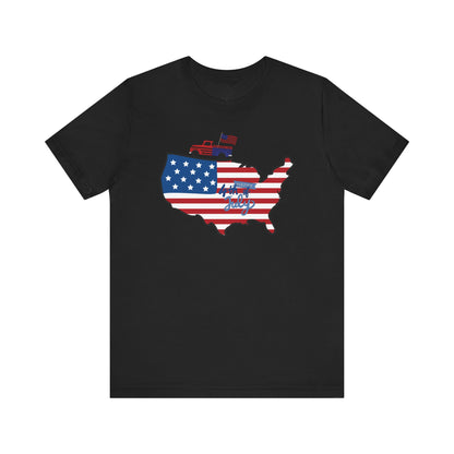 All-American USA Map & Truck Tee – Unisex Bella+Canvas Jersey Tee - 4th of July T-Shirt