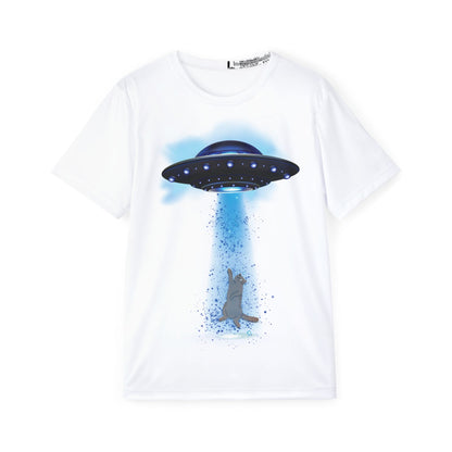 Cat Abduction Tee - Sports Jersey, Men's/Unisex Moisture Wicking AOP Tee, Large Print, Funny Cat T-shirt, UFO Shirt