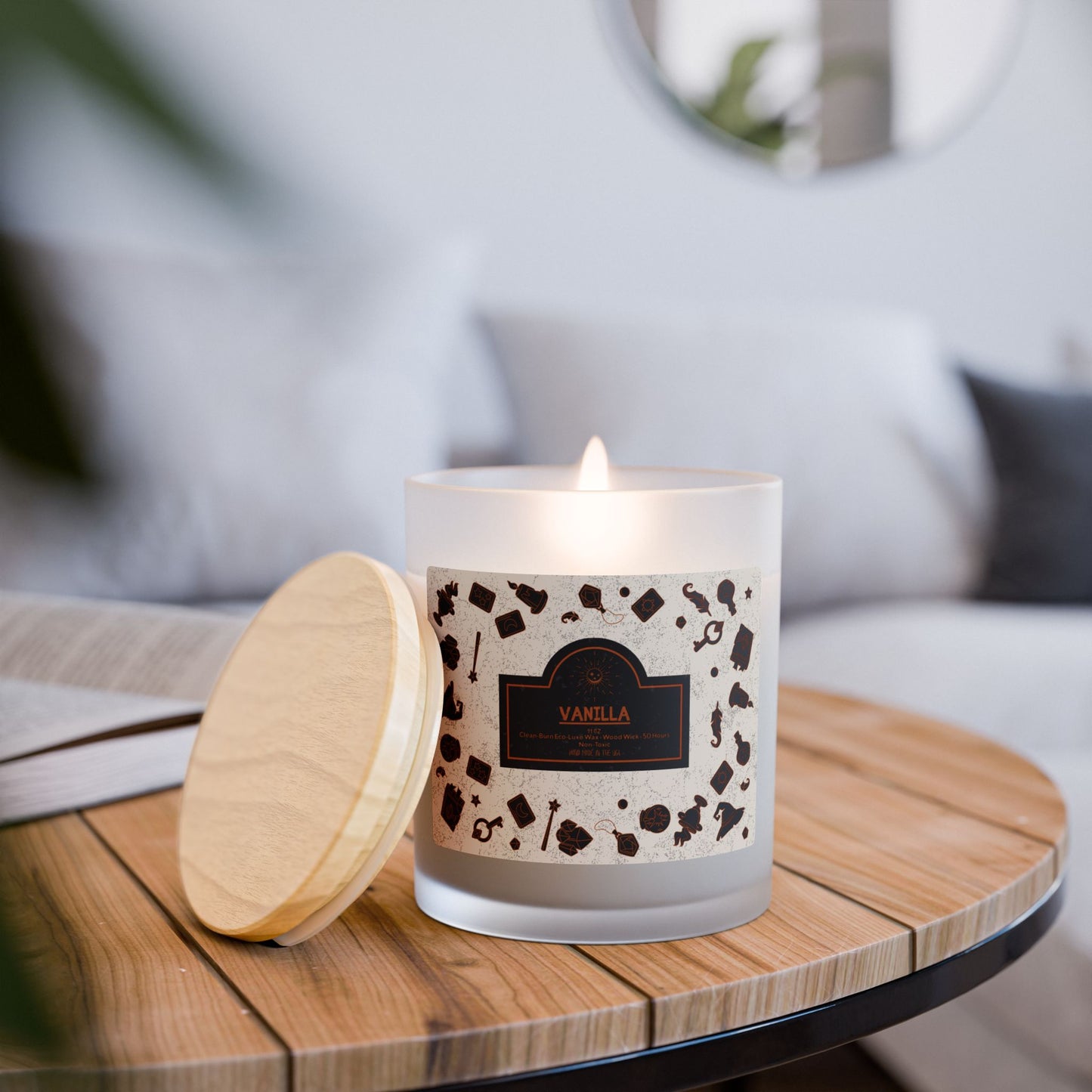 Halloween Style Frosted Glass Wood Wick Candle – 9 Scents | Vegan Clean-Burn Eco Luxe, Hand-Poured USA | Free Worldwide Shipping