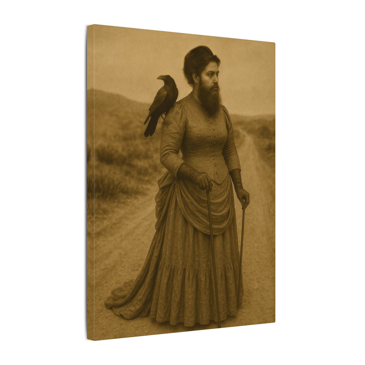 Bearded Lady with Crow – Matte Canvas Print (Gallery-Wrapped) 0.75"