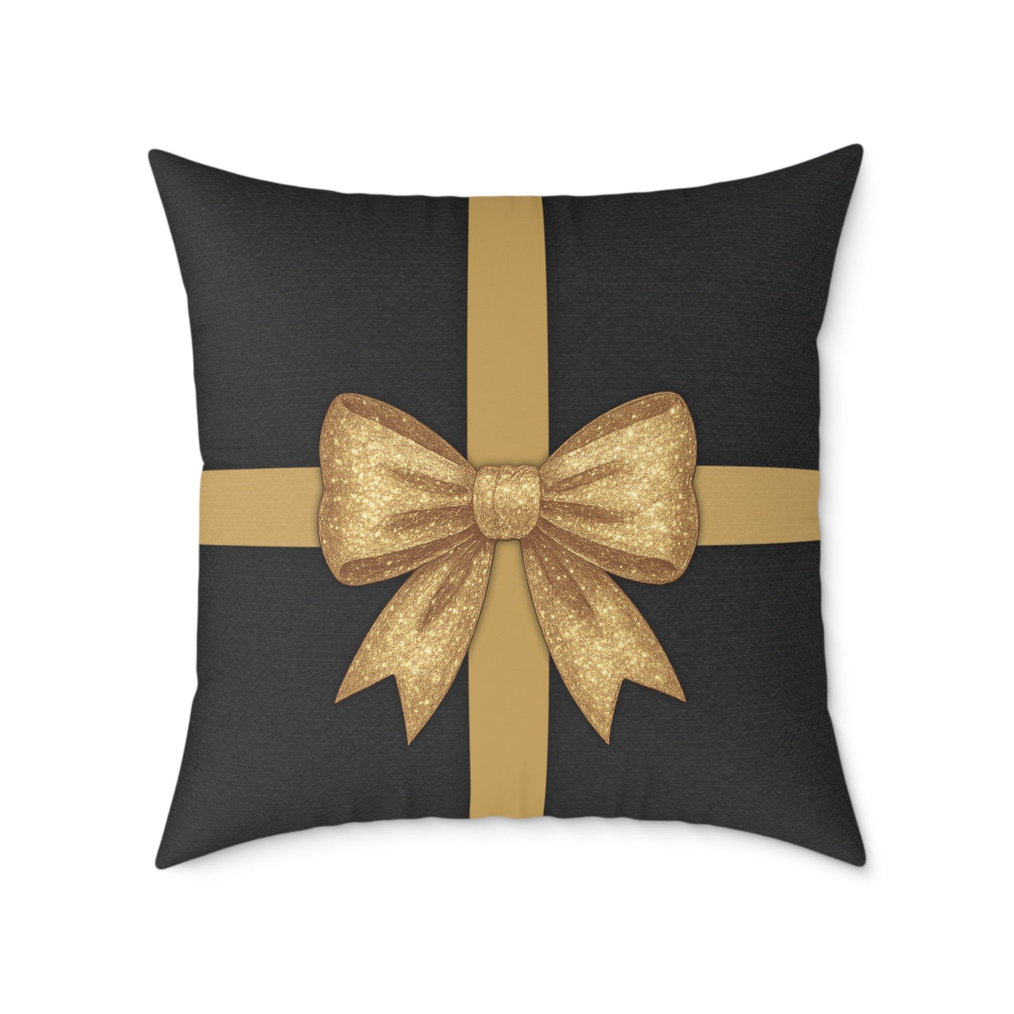 Black & Gold Gift Box Throw Pillow – Charcoal Present & Snowflake Canvas Cushion